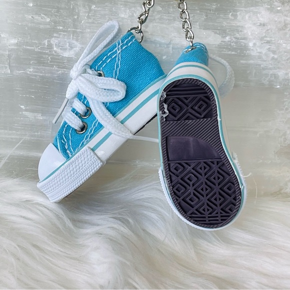 MINI SNEAKER KEYRINGS 2 LIGHT BLUE his & hers running shoes Athlete Trainers - Picture 3 of 4